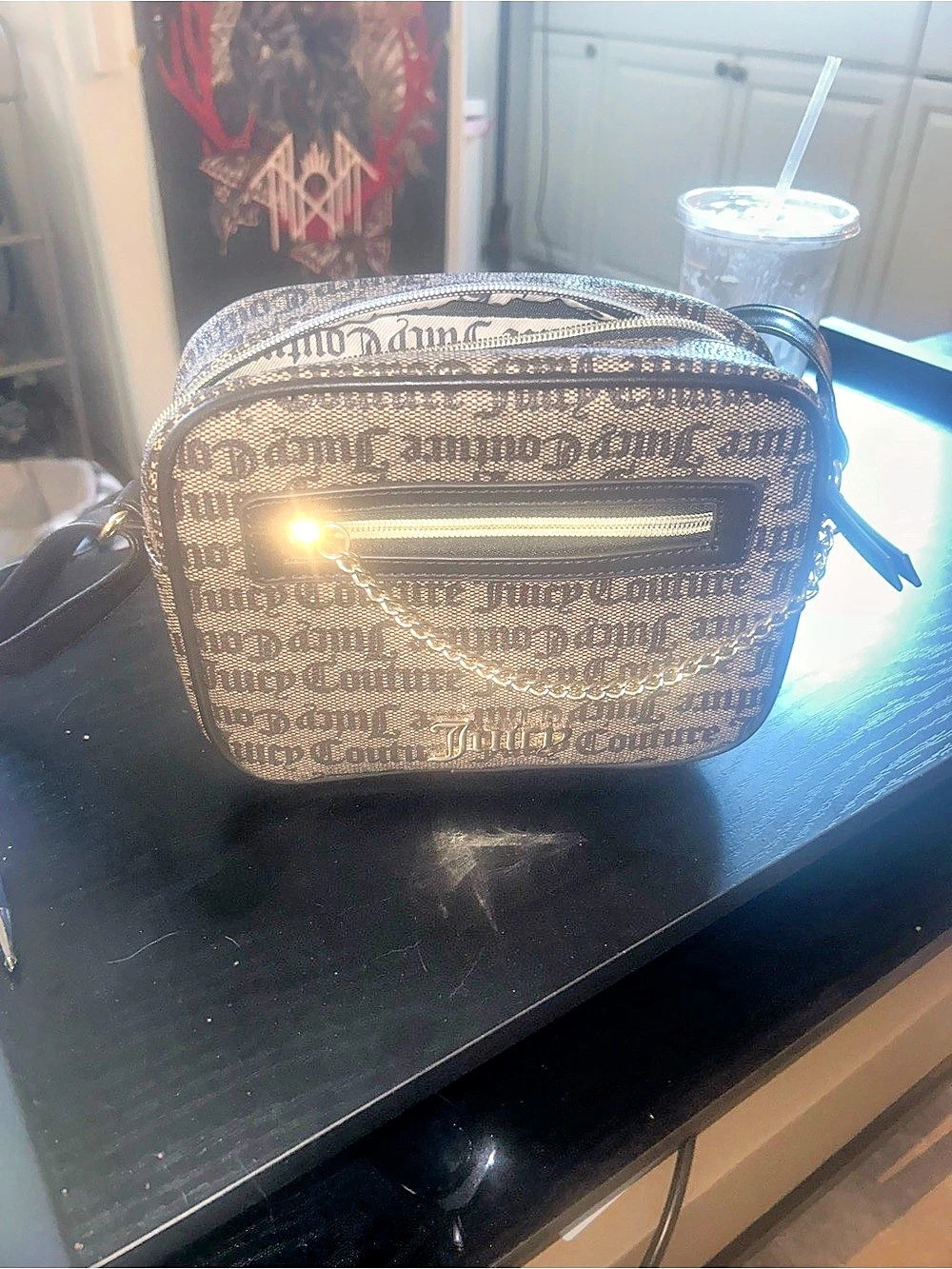 Juicy Couture Logo Print Crossbody Bag in Brown & Black Like New